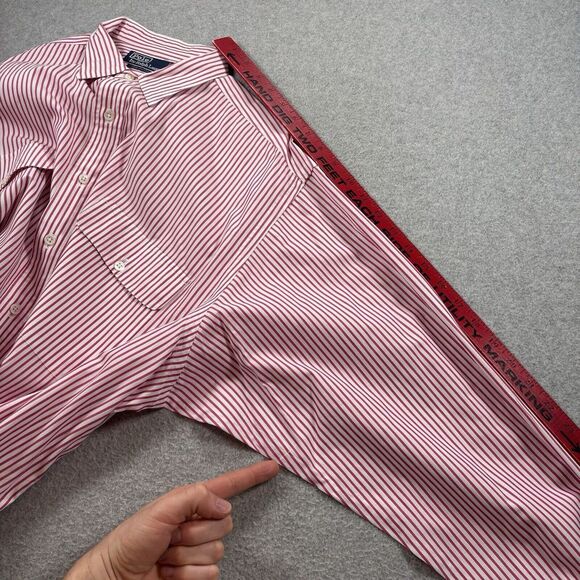 Polo Ralph Lauren Shirt XL Mens Light Red Striped‎ 100% Cotton Long Sleeve - Picture 10 of 13